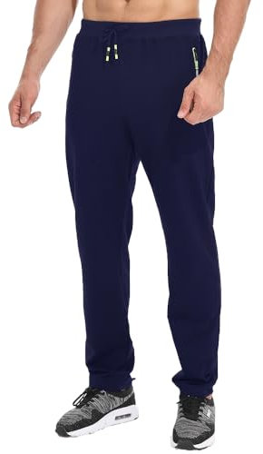 Tansozer Jogginghose Herren Ohne Bündchen mit reißverschluss Taschen Freizeit Baumwolle(Blue XL)