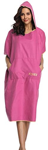 FLYILY Microfaser Surf Poncho Handtuch mit Kapuze Bademantel zum Schwimmen und Strand wechseln Einheitsgröße Alle Erwachsenen