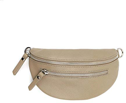 Made in Italy OBC Damen Leder Tasche Gürteltasche Crossbody Hüfttasche Bauchtasche Hüfttasche Umhängetasche Cross-Over Bodybag Schultertasche Handytasche Geldtasche V2 Taupe