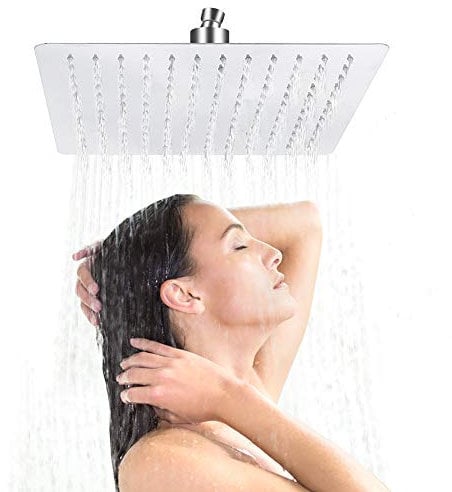 Greensen Duschkopf Eckig Regendusche Edelstahl Einbauduschköpfe Kopfbrause Regenbrause Schlankes Design Wasserfall Regenduschkopf mit Anti-Kalk-Düsen Brausekopf Kopfbrause, 12 Zoll