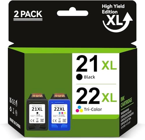Inkwood 21 22 Schwarz Farbe Tintenpatrone Ersatz für HP 21XL 22XL Druckerpatronen für HP PSC 1410 DeskJet D1530 D1560 D2360 D2460 F335 F380 F390 F2180 F2290,für OfficeJet 4315 4355 Druckers