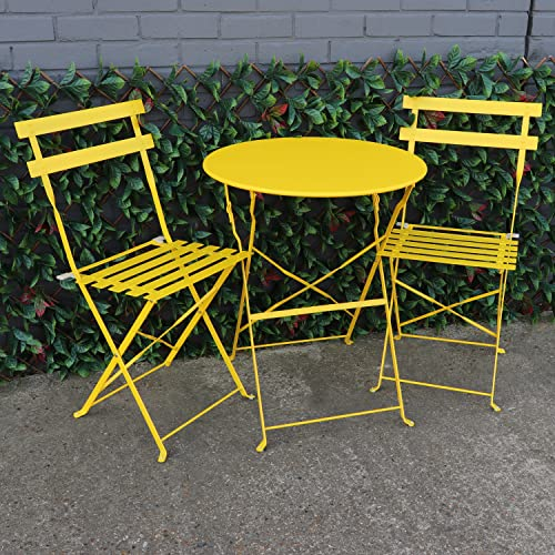 Woodside Outdoor Garden Patio Folding Table & Chair Bistro Set, Powder Coated Steel, 6 Colours Available