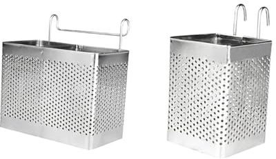 Cabilock 2pcs Stainless Steel Chopstick Holder Square Utensil Drying Rack Hooks for Easy Attachment Double Single Compartment Design for Kitchen Organization and Efficient Draining