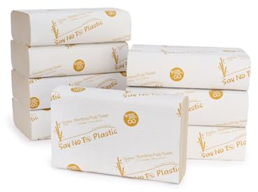 DrDirt Papierhandtücher, fünfgefaltet, 2-lagig, 110 Blatt, Bambus-Einweg-Servietten, Schachtel mit 8 Stück pro Großpackung, gute saugfähige Handtücher, Nachfüllpackung