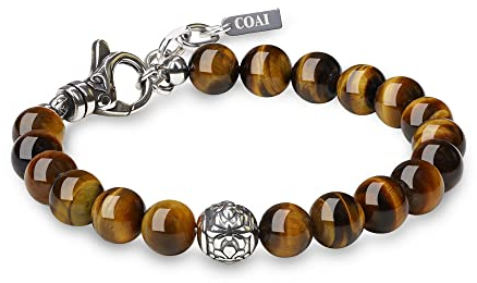 COAI Männer Verstellbares Armband aus Tigerauge Perlen mit Fleur De Lis Charm für Herren