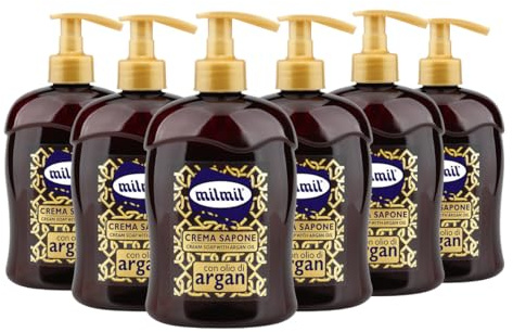 Milmil Sapone Liquido Crema Sapone, Fragranza Olio di Argan, Dermatologicamente Testato - 6 x 500 ML