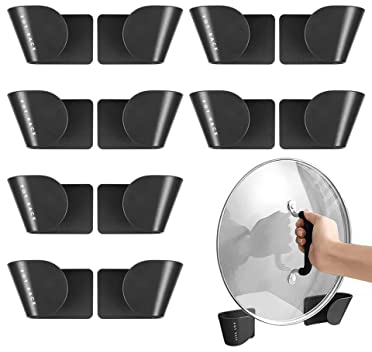 Sindax Porta Coperchio per Pentola Set di 12 Pezzi Montato a Parete Autoadesivo Senza Punzonatura Regolabili Salvaspazio Supporto per Coperchio e Padella (6 Paia)
