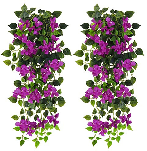Plantas colgantes artificiales de buganvilla, tela de plástico sintético resistente a los rayos UV para interiores y exteriores, jardín, porche, alero, boda, decoración de pared