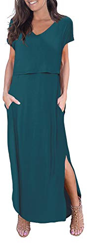 Smallshow Vestido De Lactancia para Mujer Vestido Largo Split Dress De Maternidad Teal M