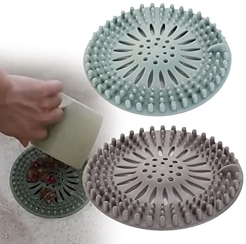 ZoeTekway 2 filtri per capelli in silicone, filtro di scarico universale per cucina, bagno, doccia e lavandino (blu e grigio)