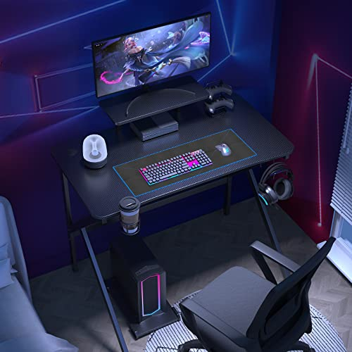 Lvhcmfohm Gaming Tisch, Gamer Schreibtisch, K-Ständer Computertisch mit Monitorständer, Kopfhörerhaken, Getränkehalter und Abnehmbarem Höhenerhöhungsbügel (100x55x75cm)
