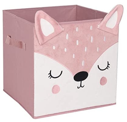 Atmosphera - Bac de Rangement Enfant Biche - Carton - Rose - 29x29 cm