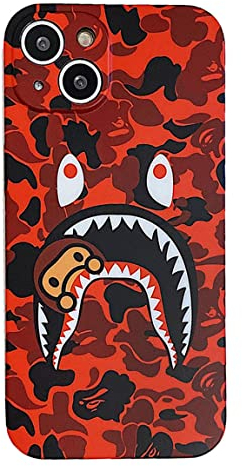 Hoolcase für iPhone 14 Plus Weiche Hülle für Haifischgesicht/Haifischzähne Fans Mädchen Kinder Jungen, Mode Cartoon Stoßfest TPU Schutzhülle rutschfest Case für iPhone 14 Plus 6,7 (H-YU) Rot