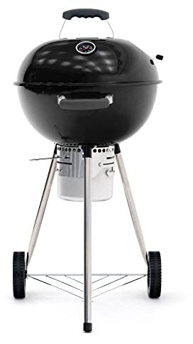 Kekai Barbacoa de Carbón Portátil con Ruedas Yellowstone 58x47x100 cm Redonda con Tapa y Encendedor Esmaltado en Negro