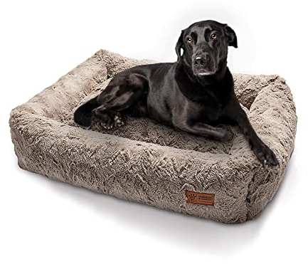 HS-Hundebett® Kuschelbett Deluxe Exklusiv XL (90x110 cm) – Orthopädisches Hundebett mit Memory Foam & Anti-Rutsch – Waschbar – Sand – Made in DE