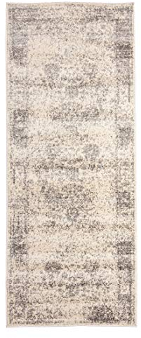Mazovia Läufer Teppich Flur - Vintage Teppichläufer - Kurzflor, Weich - für Vorzimmer Küche Korridor - Vintage Muster - ÖKO-TEX - Meterware - Used Look Vintage Optik 80 x 250 cm Grau