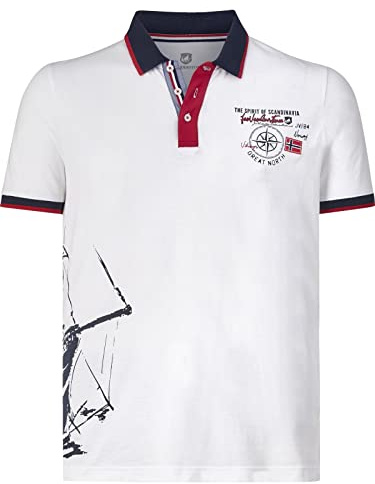 Jan Vanderstorm Herren Poloshirt Dilan Kurzarm, Knopfleiste| Kontrastdetails | Norwegenflaggen Audruck | Reine Baumwolle |große Größen L-7XL weiß, 4XL (XXXXL) - 68/70
