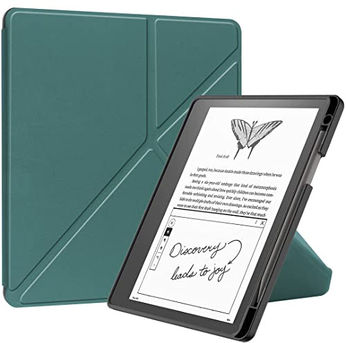 SATURCASE Étui pour Amazon Kindle Scribe 10.2 2022, en cuir synthétique et silicone à rabat pliable avec support transformateur ultra fin et léger avec fonction veille/réveil automatique (vert)