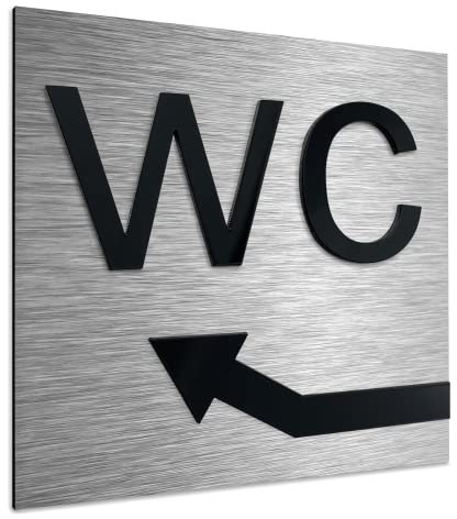 ALÚMADESIGNCO Unisex WC Cartello Bagno - Toilette Freccia Direzione - Cartelli Bagni - Targhetta Per Porta, Segnaletica Uomini e Donne - Autoadhesiva - 120 x 120 mm
