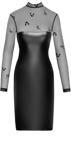 Robe moulante Sublime F310 Wetlook et Tulle floqué - XL - Noir