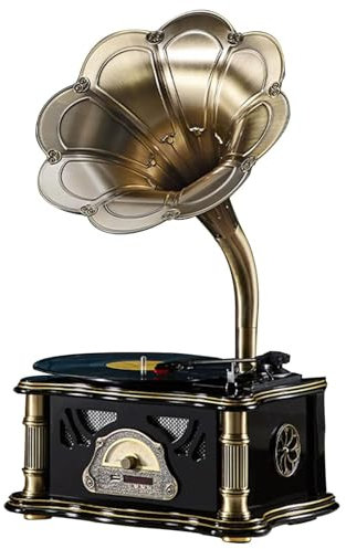 Amhuui Grammofono Vintage, Grammofono Vintage, velocità Variabile del Giradischi (33 Giri/min/45 Giri/min/78 Giri/min), Compatibile con Dischi da 7/10/12 Pollici, Giradischi in Vinile Stile Americano