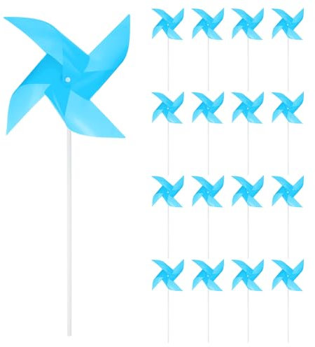 sourcing map 25pcs Windmills for the Yard Garden 15 x 7.5 4 Leaves Pinwheels Wind Mills Spinners Windproof Waterproof Bird Devices with Stakes for Patio Decor, Light Blue