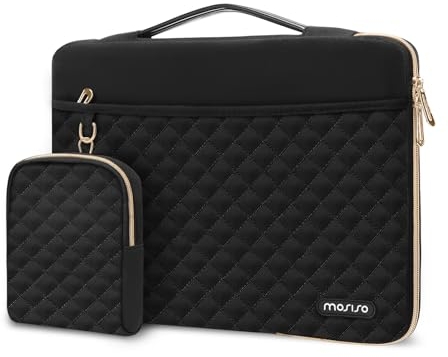 MOSISO 13-14 Zoll 360 Protective Laptop Hülle, Kompatibel mit MacBook Air/Pro 13/Pro 14, 13,3 Zoll Tragetasche Square Quilted Side Open Tasche mit Horizontal Taschen&Kleiner Koffer&Gürtel, Schwarz