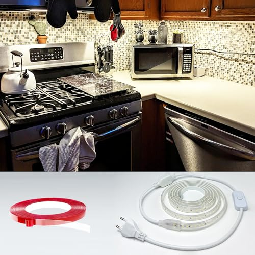 Q.Laomi LED Strip 5M, Super Hell LED Streifen 220V 230V Direktanschluss, Wasserdicht IP65 LED Leiste mit Schalter, 4000K Lichtleiste für Küche, Badezimmer, Werkbank, LED Lichtband Neutralweiß