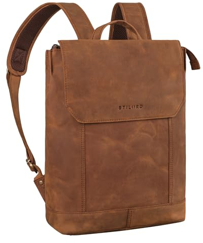 STILORD 'Sage' Vintage Leder-Rucksack für Damen Herren Rucksack Tasche Laptop 13.3 Zoll Echtleder Anti-Diebstahl Backpack für Uni Schule Arbeit, Farbe:tan - dunkelbraun