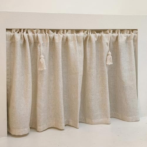 Landhausstil Bistrogardine Scheibengardine Leinen Bistrogardine Kurze Gardine Für Klein Fenster Küche Gardinen Für Küche Cafe Zimmer Fensterdeko Baumwolle Beige Reine Unifarbe Kurzstore ( Size : 100*5