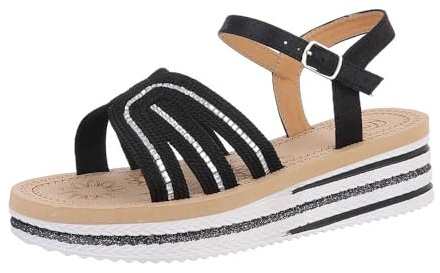 Ital Design Damenschuhe Sandalen & Sandaletten Keilsandaletten, LOLO12-, Textil, Schwarz, Gr. 40