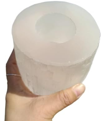 AtkitS Natürlicher marokkanischer transparenter Gips-Kerzenständer, Quarzkristall, Erz, weißer Stein, Dekoration Wohnkultur(Size:9-10cm about1.2kg)