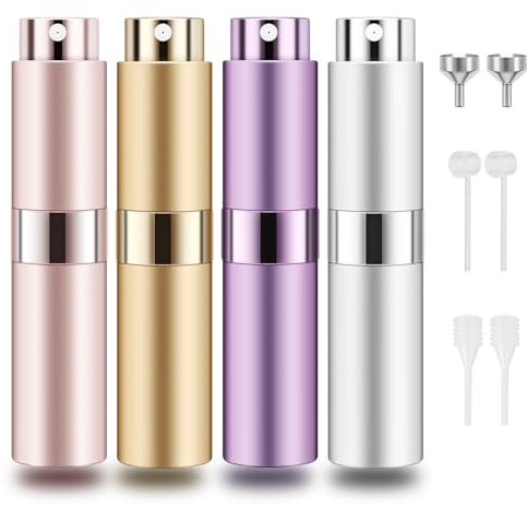 hanmir Parfümzerstäuber, 4 Stück 8ml Parfümzerstäuber Nachfüllbar Zerstäuber Parfüm Mini Portable Sprühflasche für Taschenzerstäuber(Gold/Silber/Rosa/Lila)
