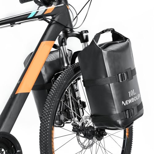 SOUUXIU Borsa per forcella anteriore da 10 l, impermeabile, con portapacchi per forcella anteriore, 1 confezione/2 confezioni, borsa leggera per forcella della bicicletta con design di apertura a
