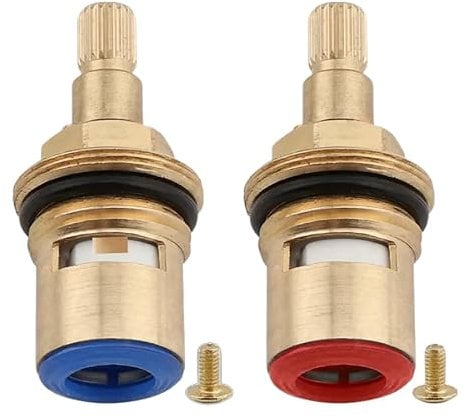 Tap Cartridge Valve Replacement, Ceramic Disc Faucet Cartridges, Brass Gland Inserts with Washer Screws, Quarter 1/4 Turn for Sink Bathroom Shower Kitchen (Set 2 pcs - Cold & Hot)