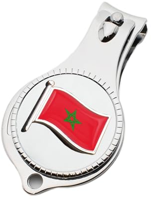 Flag of Morocco Design Pocket Metal Nail Clipper and Bottle Opener with Personalised Engraved Message, Presented in a Velvet Pouch
