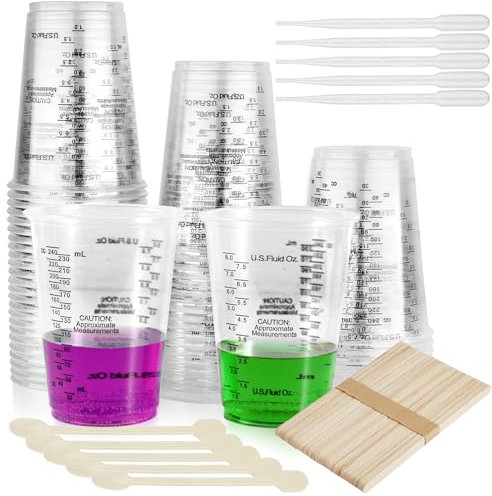Celepoir 50 Pcs Epoxy Resin Mixing Cups, Resin Mixing Cups 240 ml & 8 oz with Stirrers Sticks, Paint Mixing Cup & Pipette, Measuring Cups for Resin for Precise Dosing & Mixing of Liquids & Paint