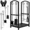 Mucola Kaminholzregal 6-teiliges Set Kaminwerkzeug und Handschuhe Holzregal Brennholzständer mit seitlichen Haken Kaminholzständer Innen und Außen Metall 46x31x74 cm Brennholzregal