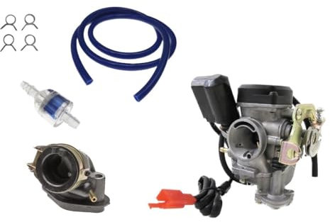 Vergaser + Ansaugstutzen + Blauer Benzinschlauch Set passend für Rex RS 400 450 460 500, Kymco Agility, Sachs 49er – GY6 50ccm 4-Takt China Roller