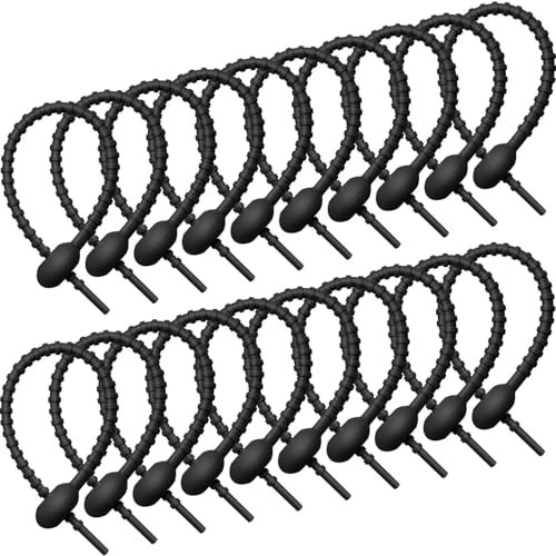 20 Pieces Silicone Ties Bag Clip, Cable Straps, Bread Tie, 8 Inch Reusable Rubber Twist Tie, All-purpose Ties, Cable Clips, Silicone Cord, Household Snake Holder, Bag Sealing Clips(Black)
