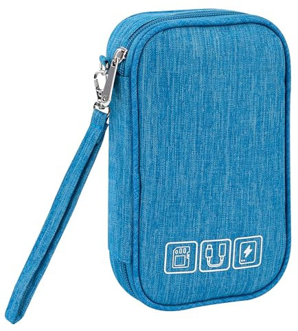 Tunejoy Tasche Elektronische Wasserdicht Kabeltaschen Klein Kabel Zubehör Organizer Tasche für Handy Ladekabel Powerbank USB Sticks 18,5 * 11,5 * 2,5 cm Himmelblau