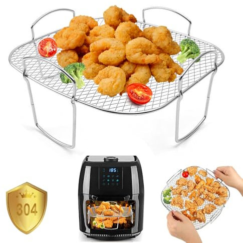 LPZMPZ Gitter für Heißluftfritteuse, Grillrost für Airfryer auf 304 Edelstahl, Zubehör für Heißluftfritteuse kompatibel mit Cosori 5,5L 6,4L XXL, Ninja Speedi AF180EU, Philips XXL Air Fryer