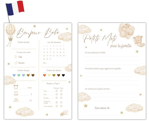 Milijou | 20 Tarjeta pronóstica Baby Shower Decor | Beige neutro mixto niña o niño | Juego de pronóstico para gender reveal, fiesta prenatal, regalo para mujer embarazada, futura mamá