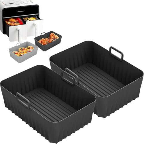 2 Paquet Silicone Moule Air Fryer,21×14×7 cm Moule en Silicone pour Air Fryer pour Ninja Foodi AF400EU AF300EU Double Stack SL400EU 9.5L,Accessoire Airfryer pour Instant Pot Ultenic MasterPRO