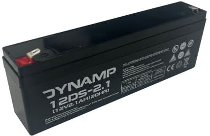 Dynamp 12DS-2.1 12V 2.1Ah VRLA AGM Sealed Lead Acid Battery – Long-Life Rechargeable Power for Alarm Panels, UPS Backup, CCTV, Mobility & Emergency Lighting, 179 x 34 x 64mm, Sealed Lead-Acid
