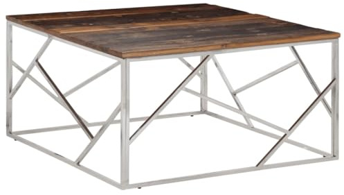 KTHLBRH Couchtisch aus Edelstahl, massives Holz, silberfarben, moderner Couchtisch: praktische Oberfläche und stabile Struktur für das Wohnzimmer