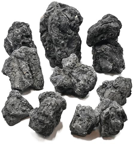 Schwarzes Lavagestein 13,5kg Naturstein für Aquarium,12 Stück 10-23cm | Aquarium Steine für Aquascaping Terrarium Reptilienbecken Sukkulenten Bonsai Gartengestaltung Feuerstelle