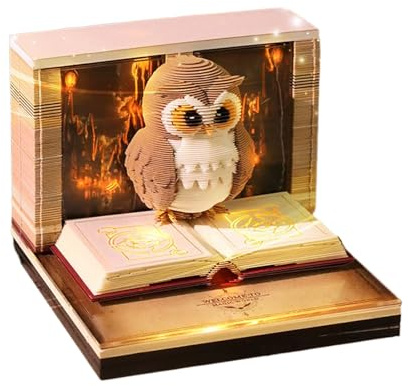 3D Eulen Kalender 2026 - Abreißen Notizblock Tischkalender Mit Lichtern, 3D Memo Pad Papier Schnitzen, Papierschnitzerei, Kunst, Notizblock, Schreibtisch Kalender Für Home Offices Dekoration