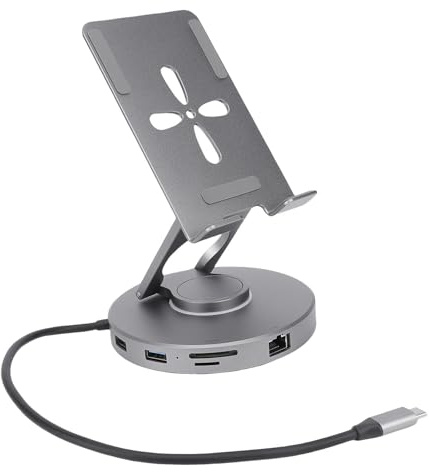 Laptop Docking Station Stand,360 Degree Rotating Adjustable USB C Hub Tablet Holder with Card Reader 3.5mm Sound Jack USB 3.0 100W PD Power Port