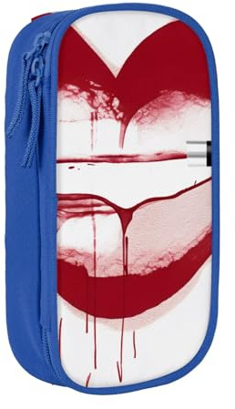 AABSTBFM Federmäppchen mit Herzmotiv, bedruckt mit Lippenstift, großes Fassungsvermögen, Federmäppchen mit Reißverschluss, für Schule, Büro, Reisen, Schwarz, blau, Einheitsgröße, Schulranzen